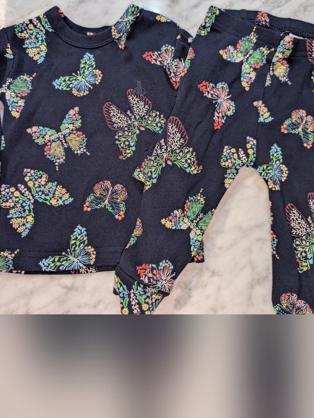 🦋 Baby GAP Navy Butterfly Print Pajama Set 2 Piece PJs Sleepwear 6-12 Months